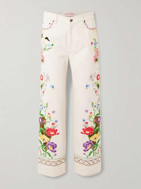 Embroidered high-rise straight-leg jeans White