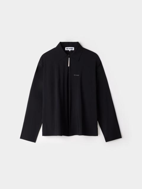 ZIPPED LONGSLEEVE POLO / black