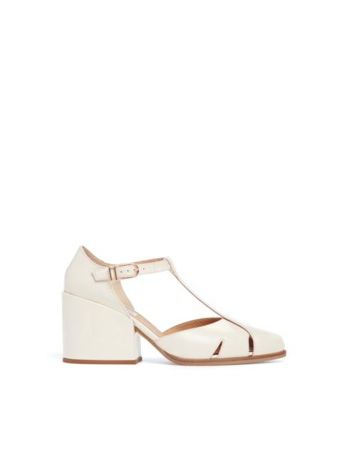 Hawes T-Strap Block Heel Pump in Cream Leather