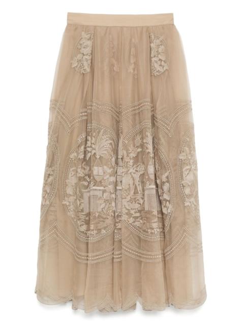 embroidered organza midi skirt