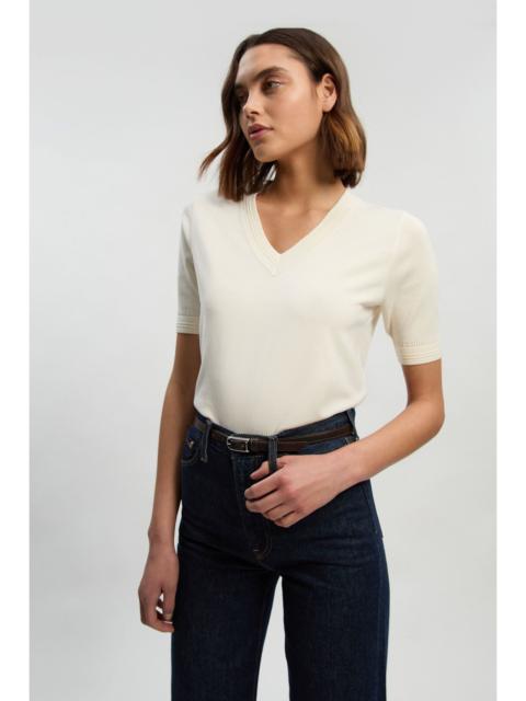 Viscose Blend V Neck Knitted Short Sleeve Top