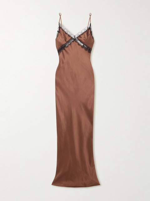 Lace-trimmed Silk-satin Maxi Dress