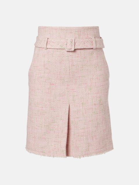 Belted cotton-blend tweed pencil skirt
