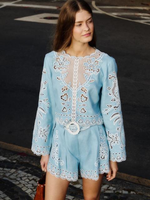 Light Blue Romantic Richelieu Euroflax Premium Linen Shorts