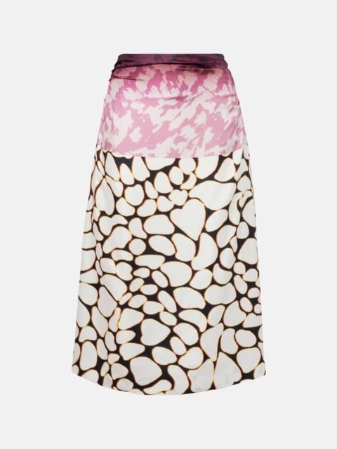 Printed silk midi skirt