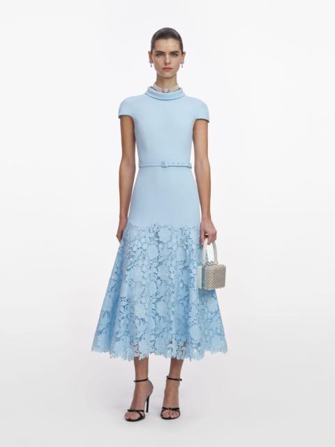 Blue Crepe Lace Midi Dress