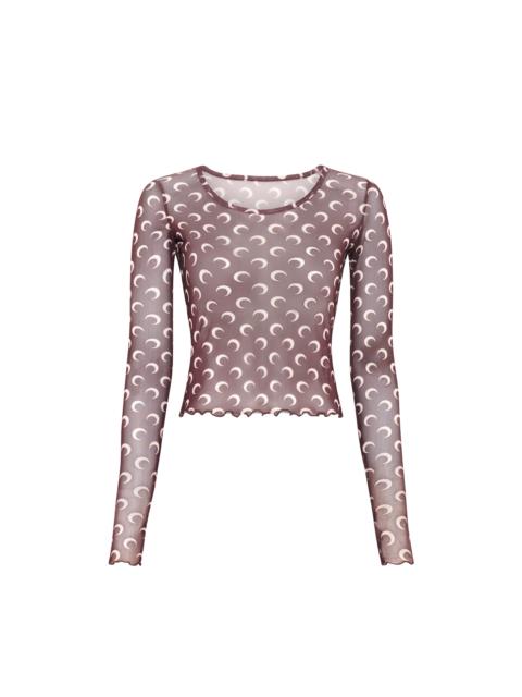 Moon Printed Mesh Second Skin Cropped Top