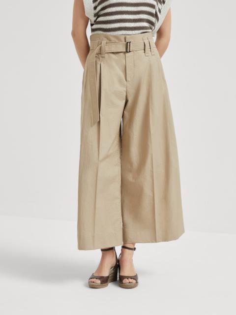Techno cotton texture twill cropped pleated trousers