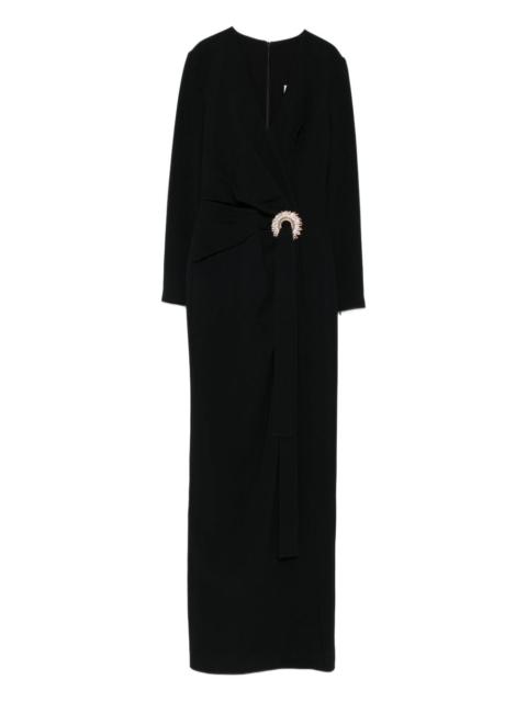 crystal-embellished wrap maxi evening dress