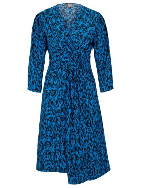 WRAP-FRONT V-NECK DRESS WITH SEASONAL PRINT