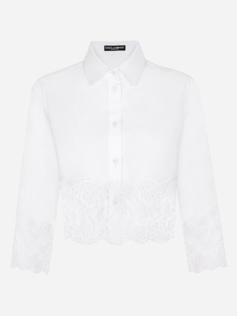 Cropped poplin shirt with lace inserts