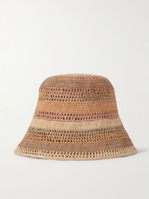 Sunset embroidered striped raffia hat Beige