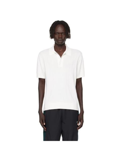 White Fluid Ribbed Knit Polo