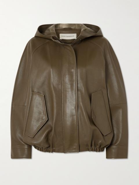Hooded Textured-leather Bomber Jacket