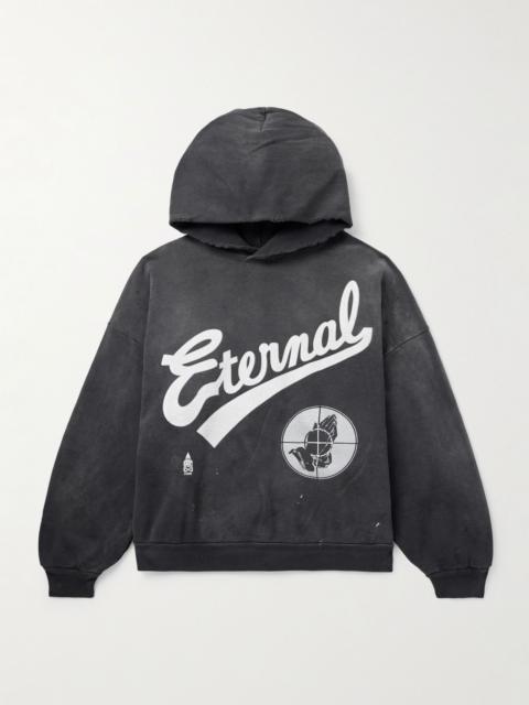 + Fear of God Distressed Logo-Print Cotton-Jersey Hoodie Black