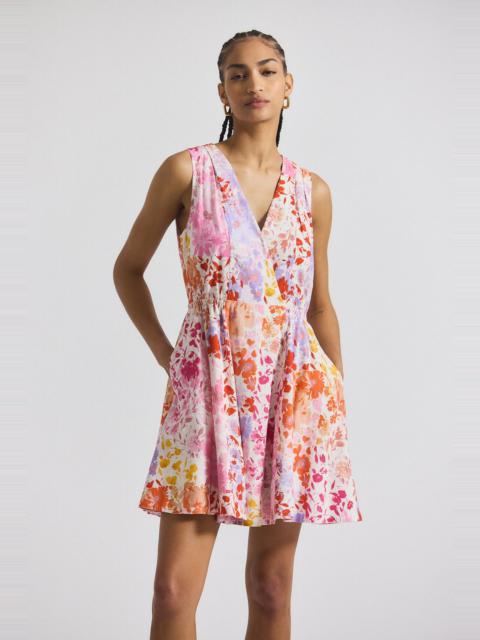 TIA FLORAL PRINTED STRETCH LINEN MINI DRESS