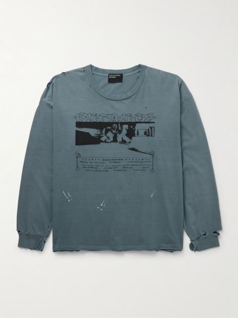 Boy in Chains Distressed Paint-Splattered Logo-Print Cotton-Jersey T-Shirt Light blue