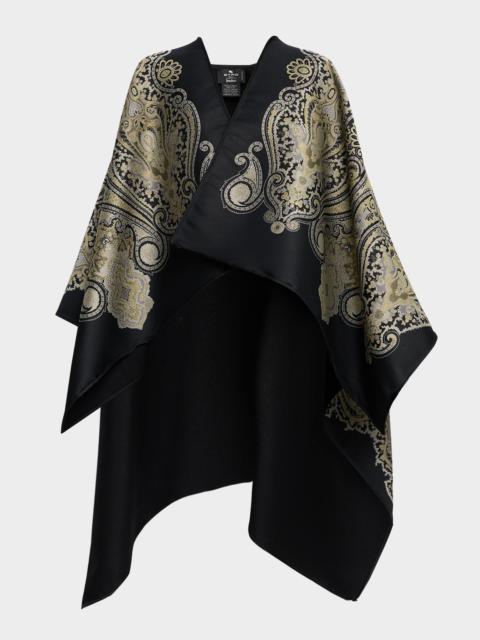 Wool-Blend Paisley Jacquard Cape