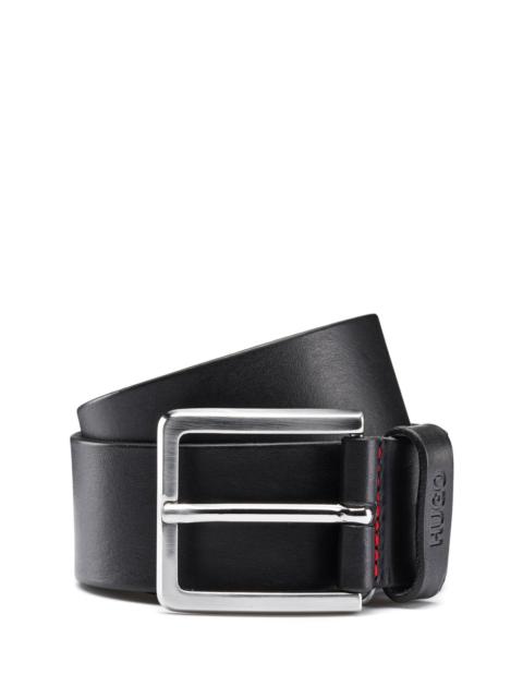 GRAINY EMBOSSED-LEATHER BELT WITH BRUSHED METAL HARDWARE