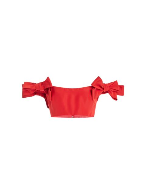 Bow-Detailed Silk Faille Cropped Top red