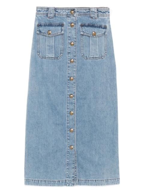 button-front flap-pocket skirt