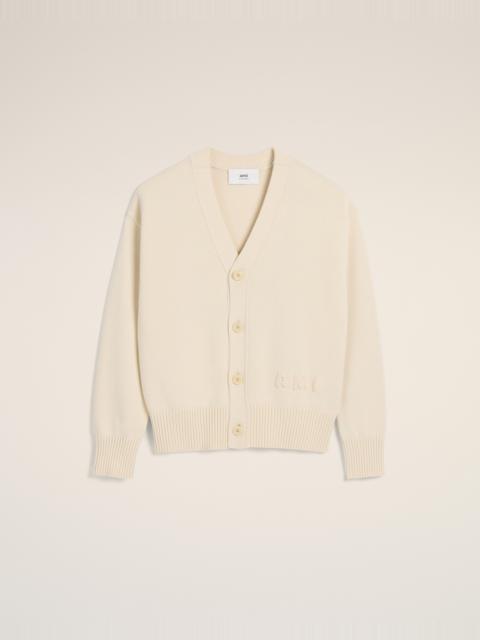 BEIGE COTTON WOOL AMI EMBROIDERED CARDIGAN