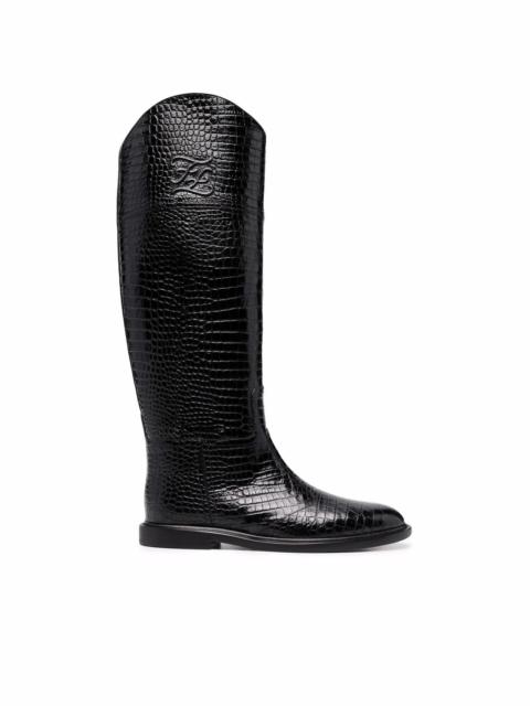 Karligraphy croc-effect knee-high boots