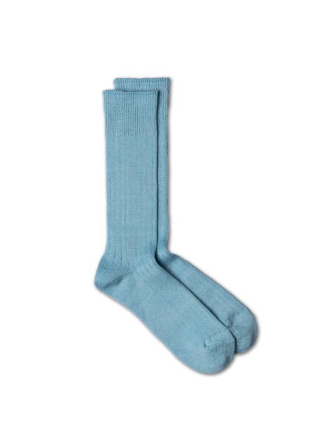 Rototo Linen/Cotton Ribbed Crew Socks Sky Blue