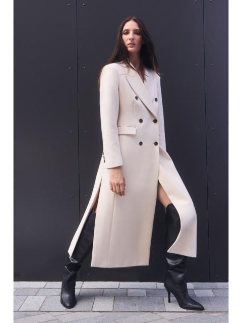 Petite Stripe Wool Double Breasted Tailored Maxi Coat