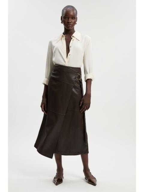 Faux Leather Tie Detail Wrap Midi Skirt