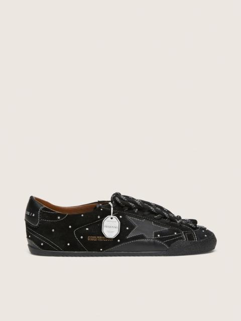 Men's True-Star in black suede with Swarovski crystals and black leather star