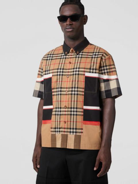 Short-sleeve Patchwork Check Cotton Shirt