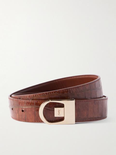 Croc-effect Leather Belt