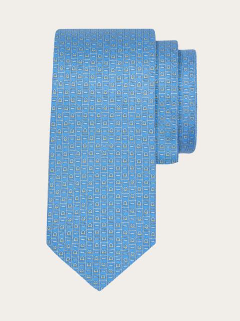 Gancini Monogram print silk tie