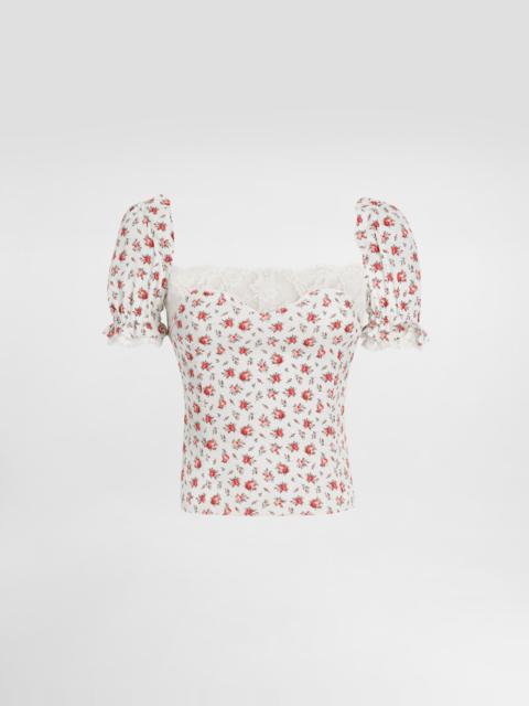 Small rose-print charmeuse top