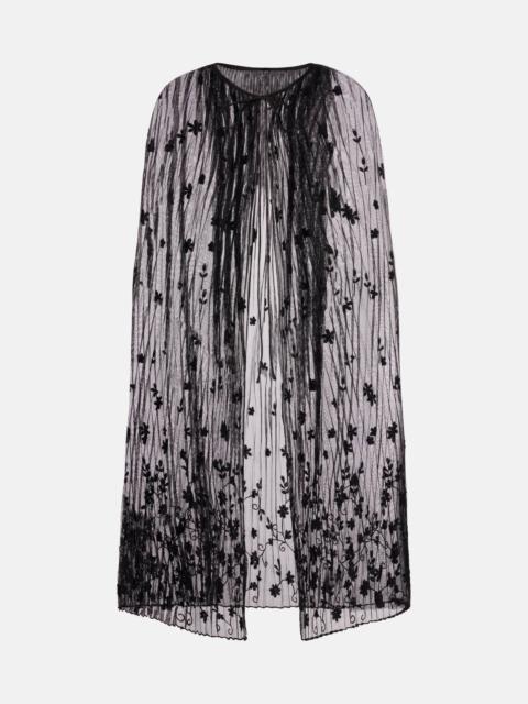 Embroidered floral plissé tulle cape