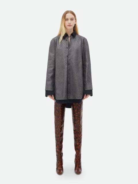 Ostrich-Effect Leather Double Shirt Dress