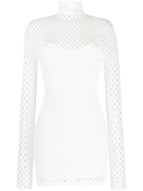 mesh-overlay long-sleeve minidress