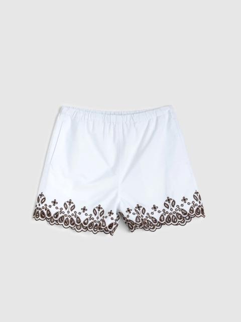 Embroidered Pull-On Shorts in Poplin