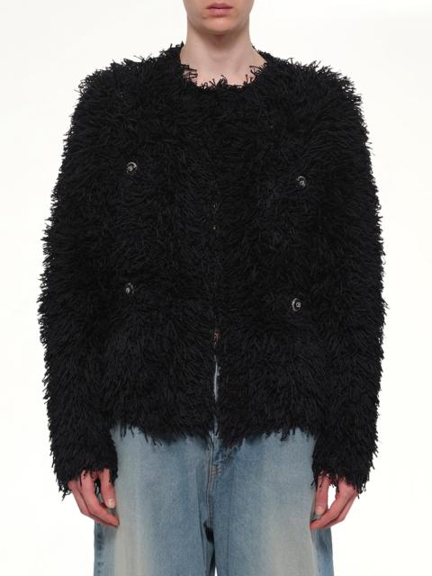 Straw Tweed Knit Cardigan in Black