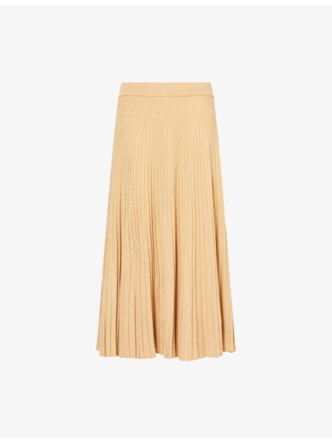 Luna Pleated Metallic Rib-Knit Midi Skirt