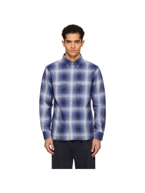 Navy Grand Degrade Check Western Shirt