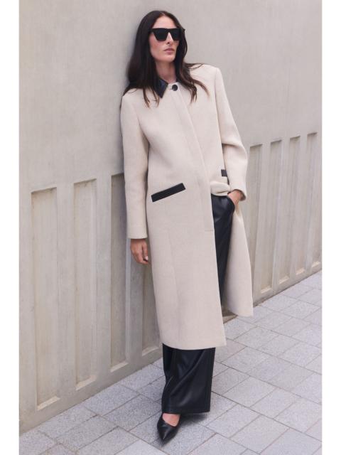 Wool Pu Mix Tailored Midi Coat