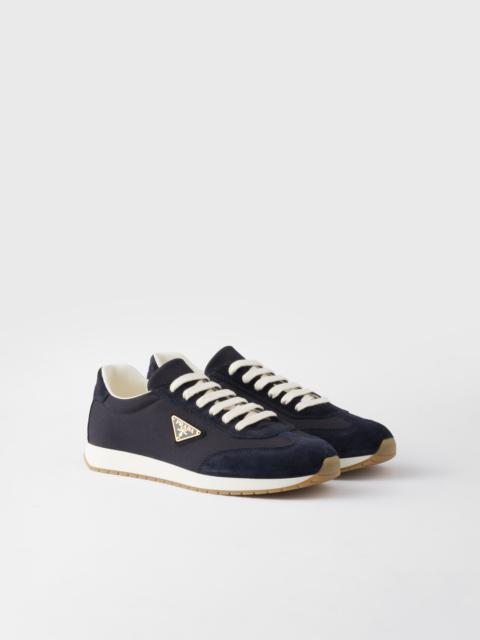 Drill fabric and suede sneakers