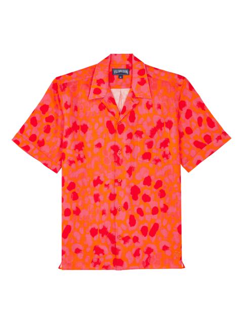 Men Bowling Linen Shirt New Leopard