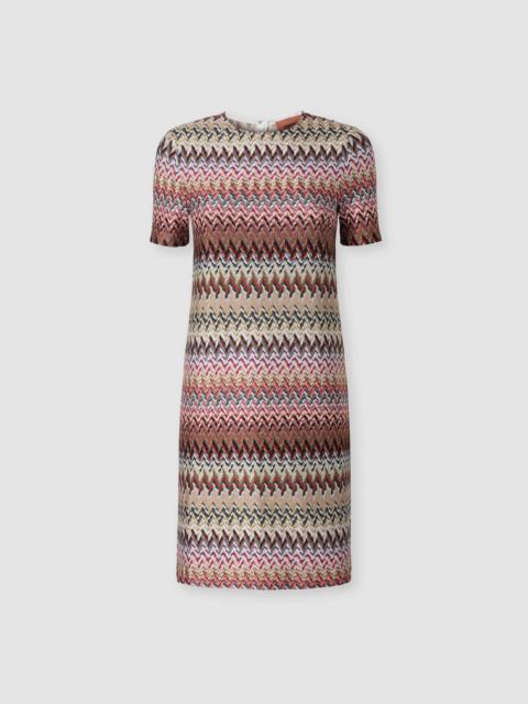 Half-sleeved dress in zigzag viscose blend