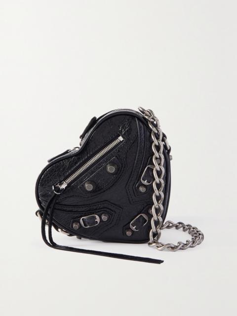 Le Cagole Heart Mini Studded Crinkled-leather Shoulder Bag