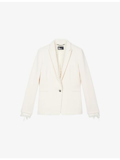 Single-Breasted Lace-Trim Woven Blazer