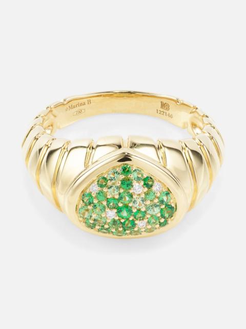 Timo 18kt gold ring with tsavorites and diamonds