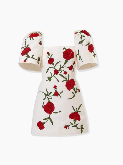 Carnation-Embroidered Bell Sleeve Mini Dress